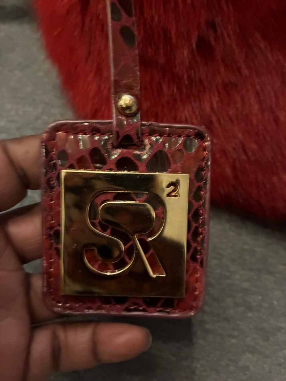 Faux Fur Shoulder Bag in Burgundy - Picture 3 of 6